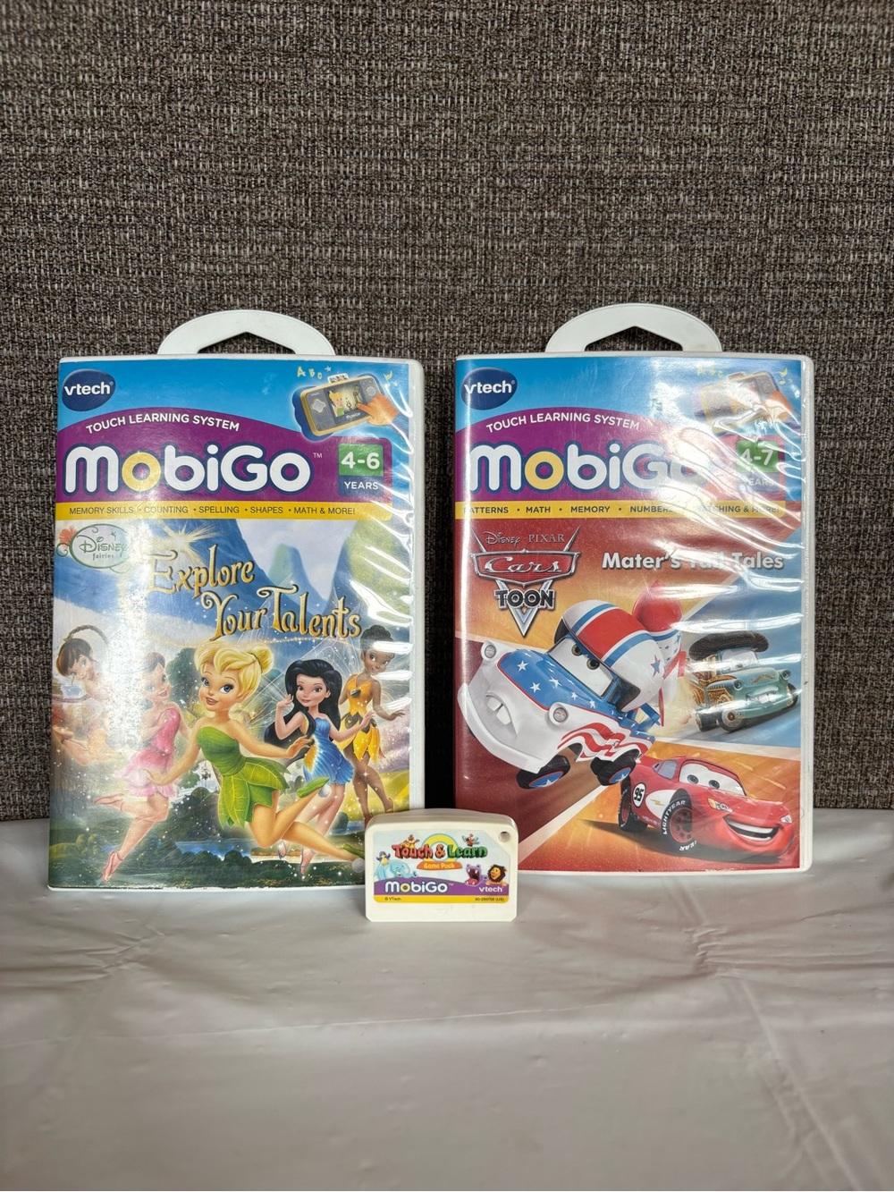 VTech MobiGo Games Lot Of 3 Mater’s Tall Tales, Disney Fairies,  Touch And Learn